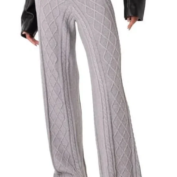 EDIKTED Gray Cable Knit Wide-Leg Pants - Picture 3 of 4